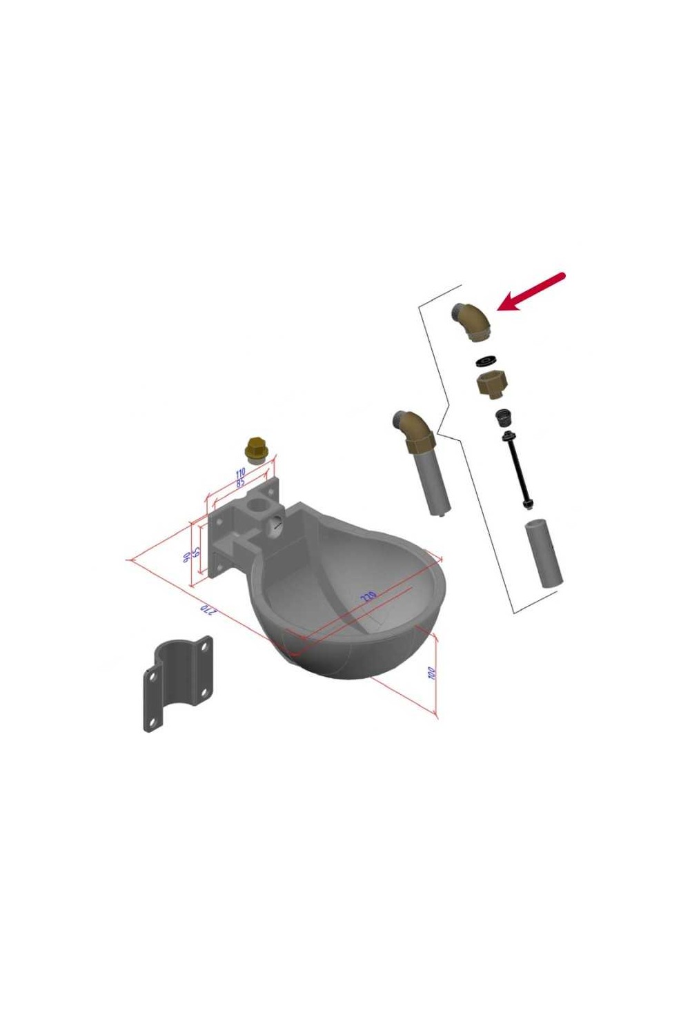 CODO DE LATÃ“N PARA VÃLVULA DE 3/4''