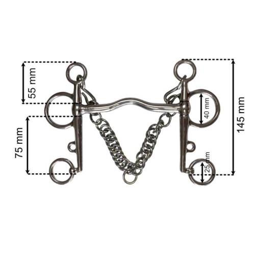 Bocado Pelham inox con puente suave y cadenilla 2
