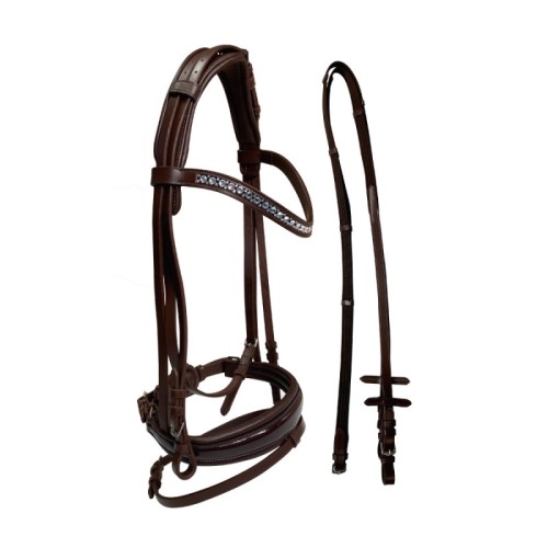 Cabezada para filete ergonÃ³mica con frontalera decorada y riendas de lona