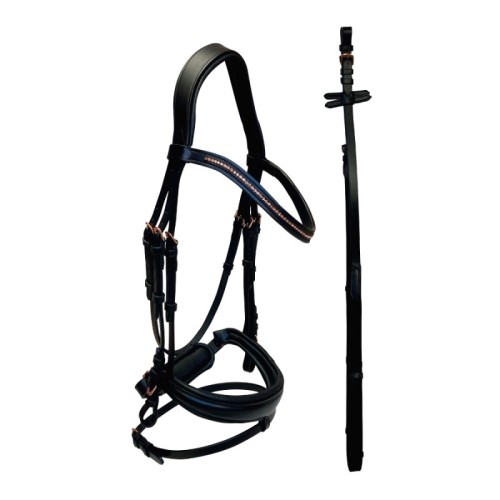 Cabezada para filete con hebillas y piedras en oro rosa