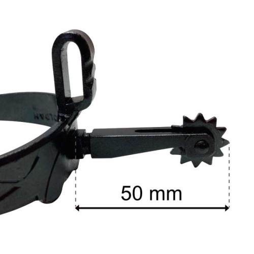 Espuela vaquera pavonada gallo largo recto ruleta inglesa