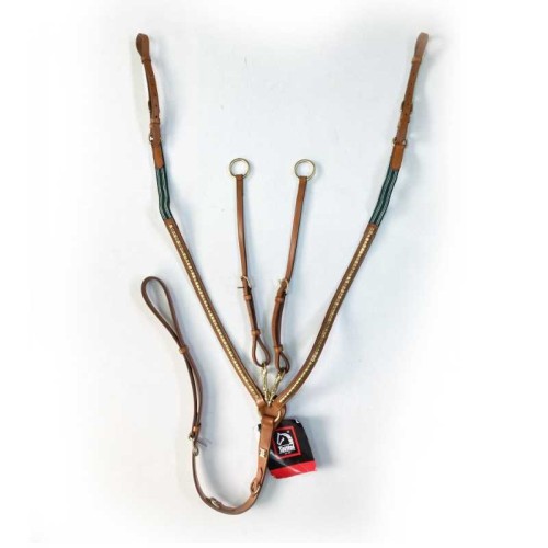 PECHOPETRAL TATTINI EN CUERO DE ALTA CALIDAD, CON ELÃSTICOS Y DECORACIÃ“N DORADA