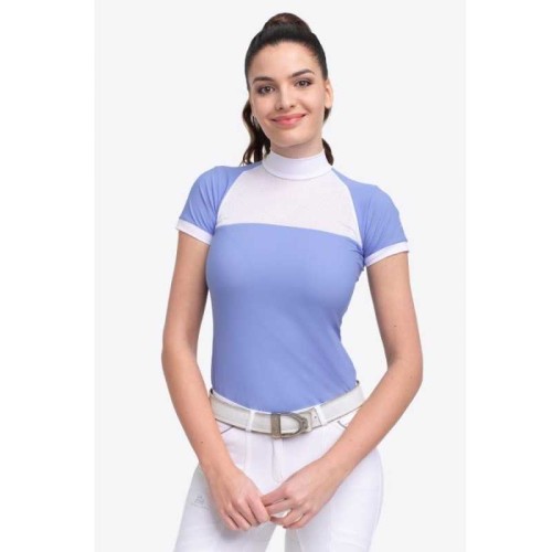 Camiseta hÃ­pica de concurso Cavalliera BABY BLUE MESH manga corta