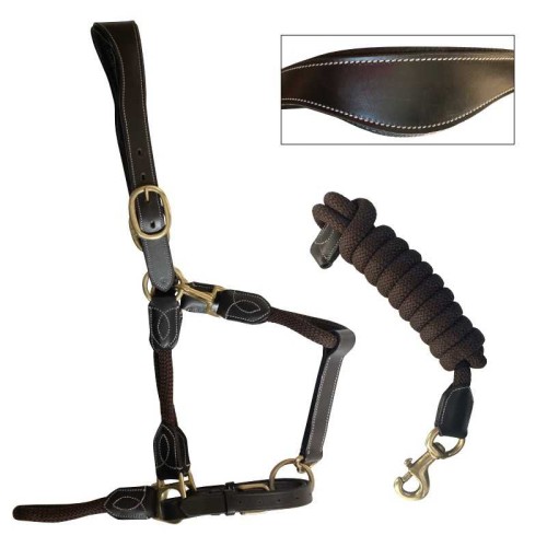 Cabezada de cuadra ergonÃ³mica, cuerda y cuero, con ramal