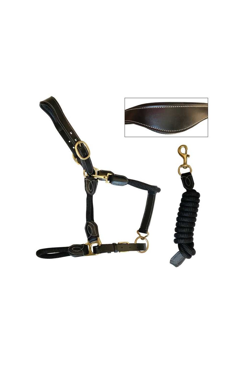 Cabezada de cuadra ergonÃ³mica, cuerda y cuero, con ramal