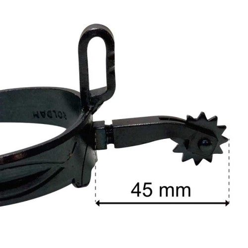 Espuela vaquera pavonada gallo largo curvo ruleta inglesa