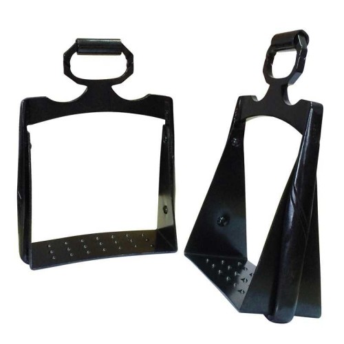 ESTRIBOS PARA EQUITACIÃ“N DE TRABAJO CON GAVILANES 13X6 MEDIA CAÃ‘A PAVONADOS