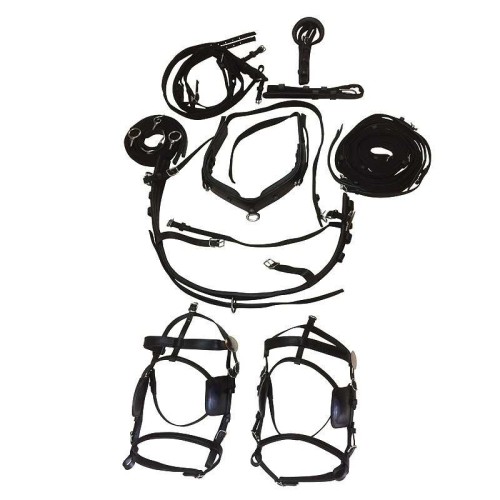 ENGANCHE CON PECHOPETRAL PARA DOS CABALLOS NYLON Y CUERO ECONÃ“MICO