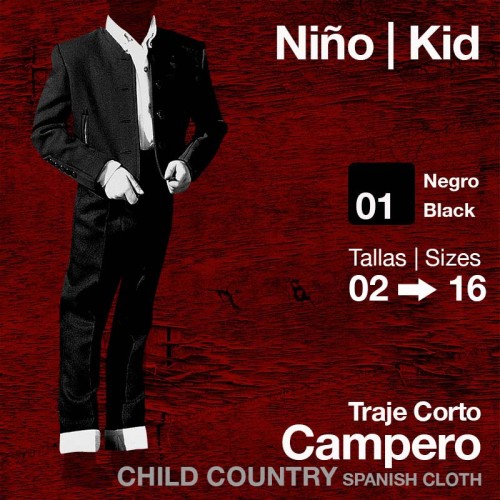 TRAJE CORTO CAMPERO NIÃ‘O NEGRO