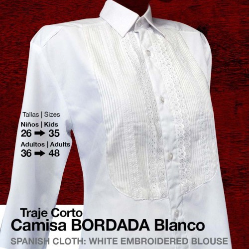 TRAJE CORTO CAMISA BORDADA BLANCO