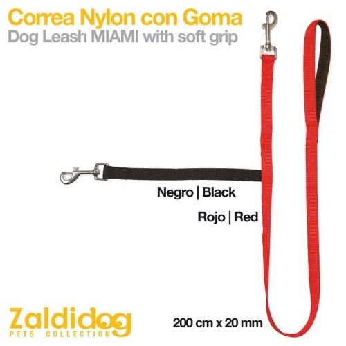 PERRO CORREA NYLON CON GOMA 1m x 20mm