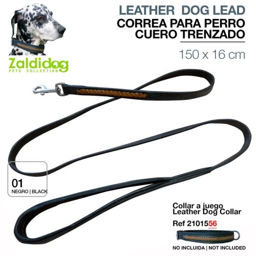 PERRO CORREA CUERO TRENZADO 150cm X 16mm DL010 NEGRO