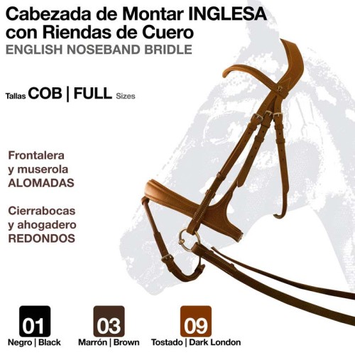 CABEZADA MONTAR INGLESA RIENDA CUERO