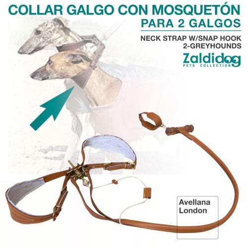 PERRO COLLAR GALGO CON MOSQUETÃ“N PARA 2 GALGOS