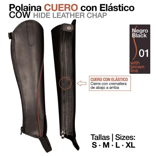 POLAINA CUERO C/ELÃSTICO HIDE W74 NEGRO
