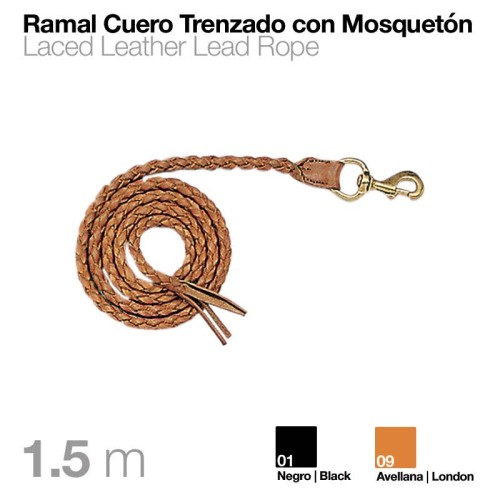 RAMAL CUERO TRENZADO CON MOSQUETÃ“N 1.5m