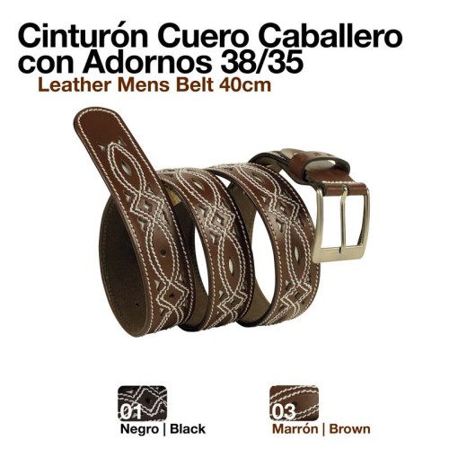 CINTURÃ“N CUERO CABALLERO C/ADORNOS 38/35