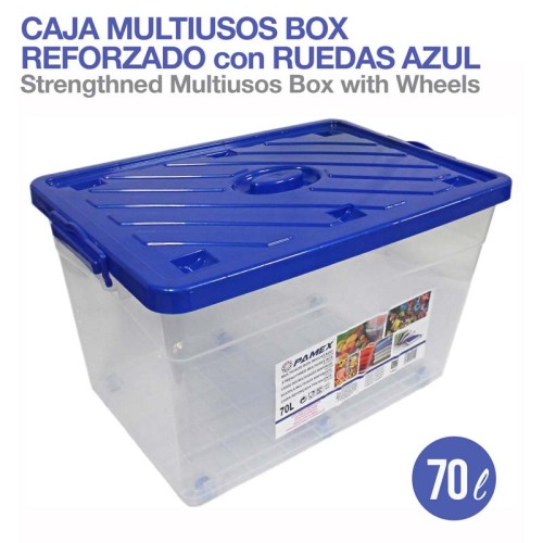 CAJA MULTIUSOS BOX REFORZADO C/RUEDAS AZUL 70L