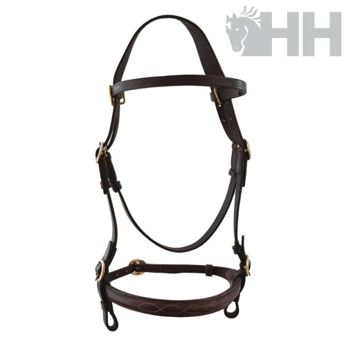 Cabezada inglesa hh tessa alomada hebillas doradas sin cierrabocas riendas lisas 2