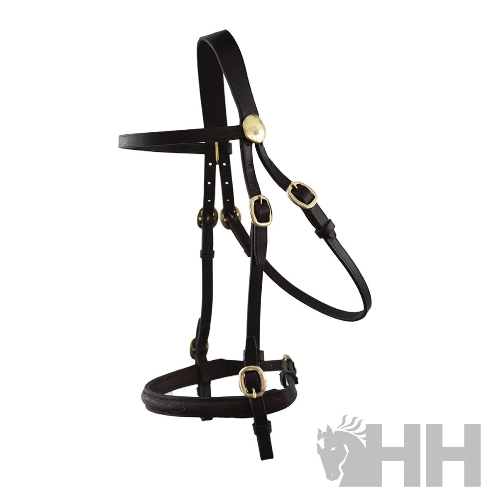 Cabezada inglesa hh tessa alomada hebillas doradas sin cierrabocas riendas lisas