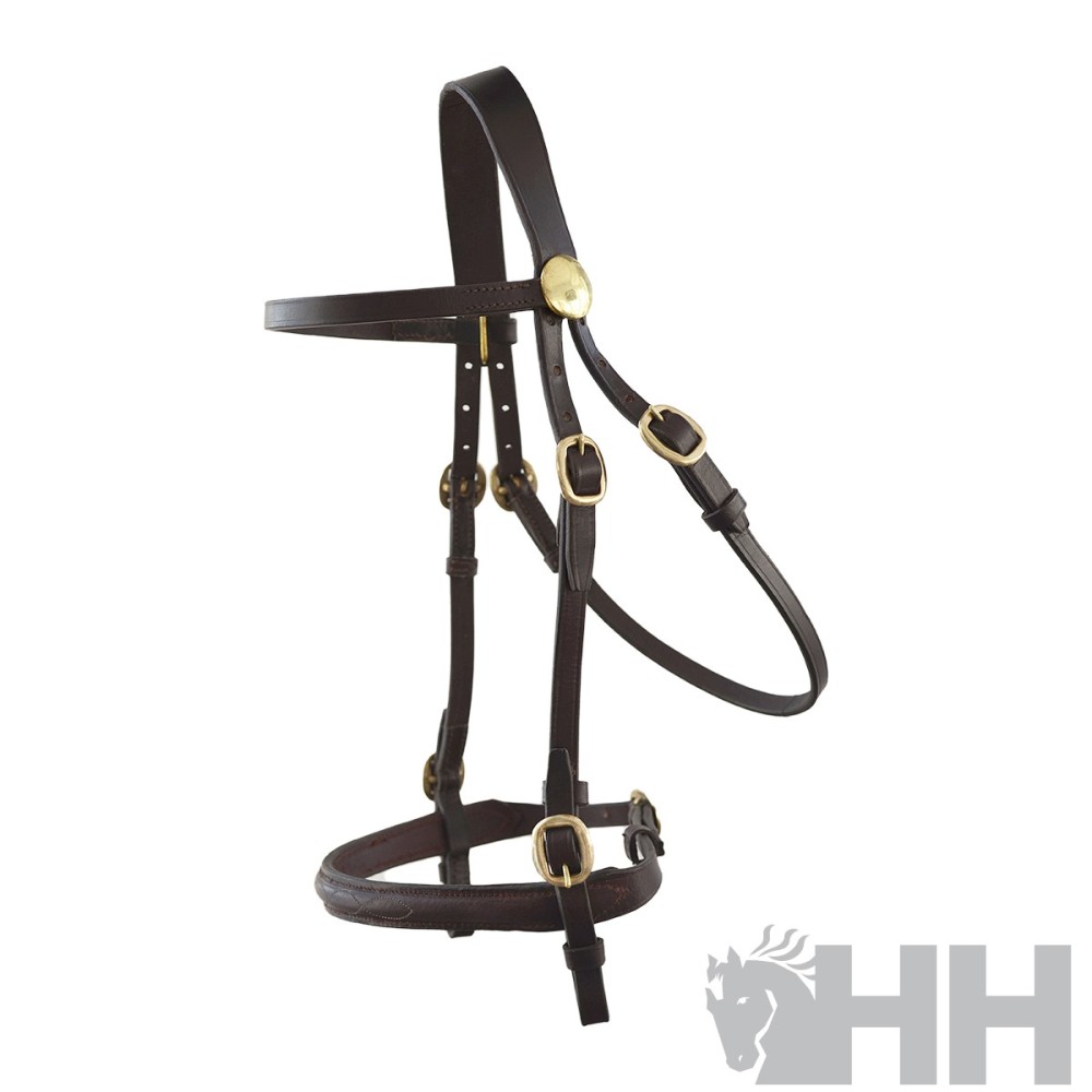 Cabezada inglesa hh tessa alomada hebillas doradas sin cierrabocas riendas lisas