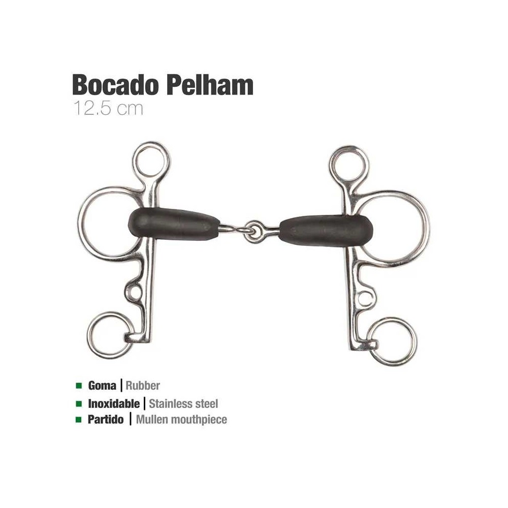 Bocado pelham partido goma económico inox