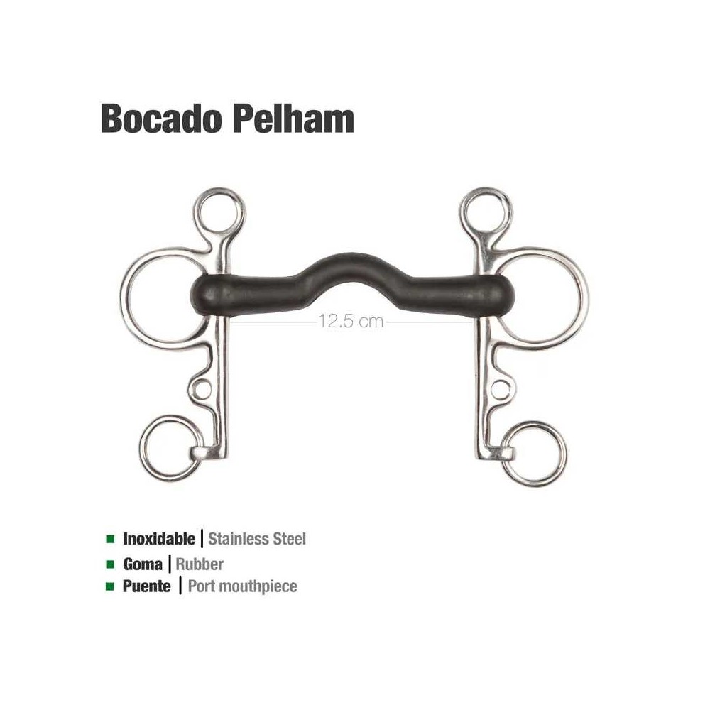 Bocado pelham goma puente económico inox