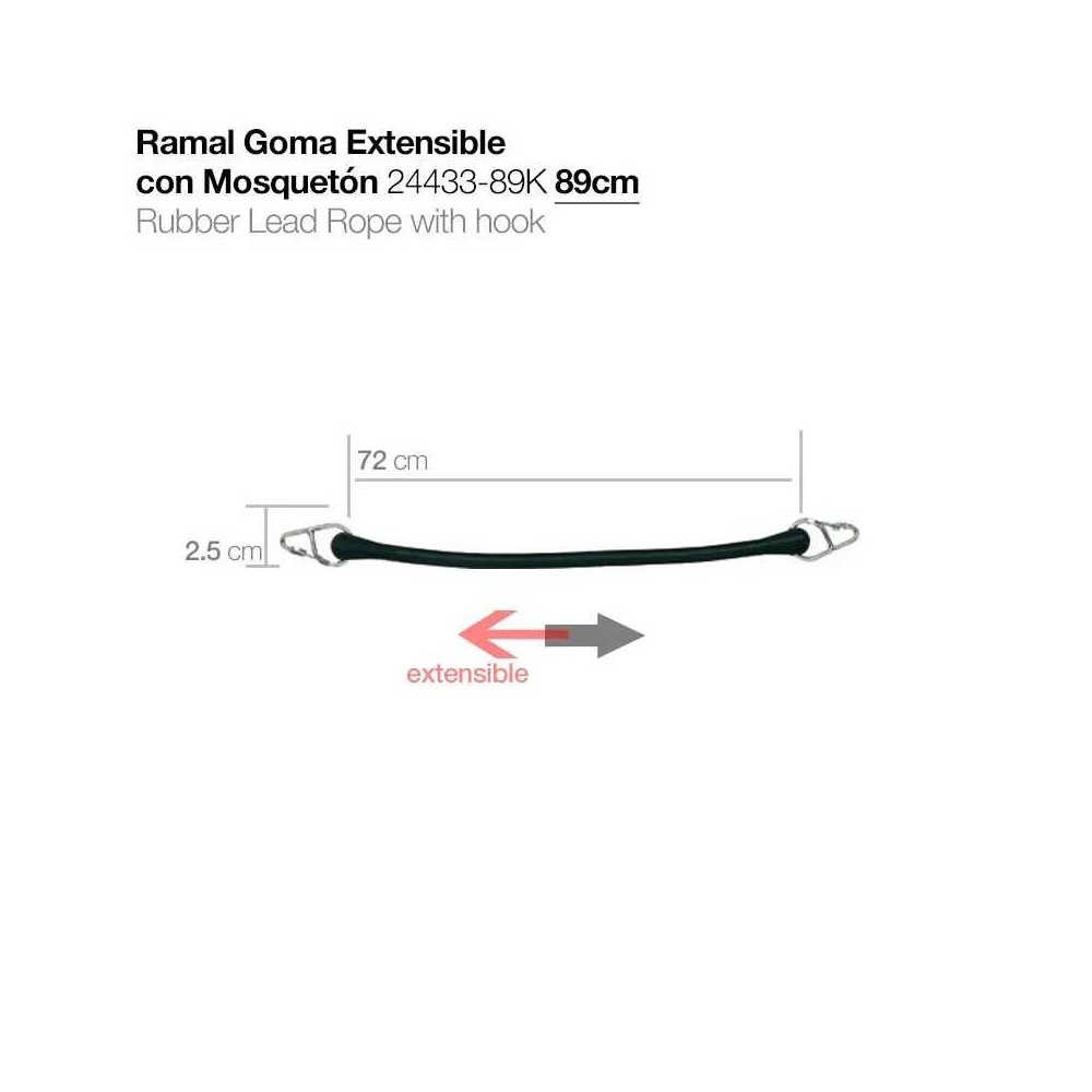 Ramal goma extensible con mosquetón 24433-89k 89cm