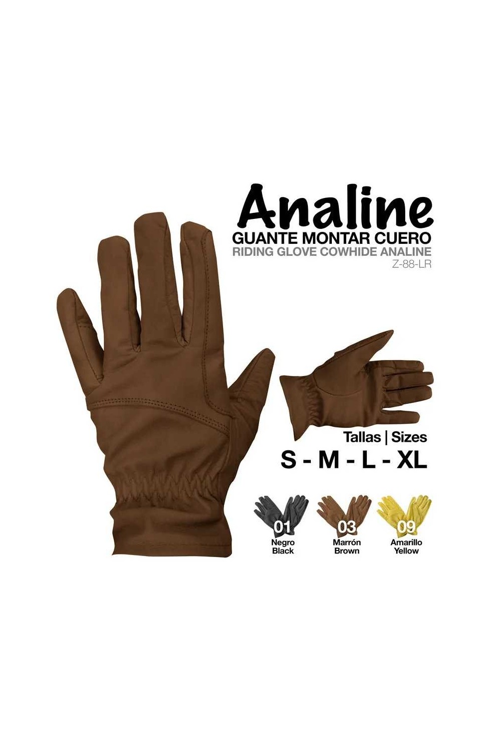 Guante montar cuero analine negro s