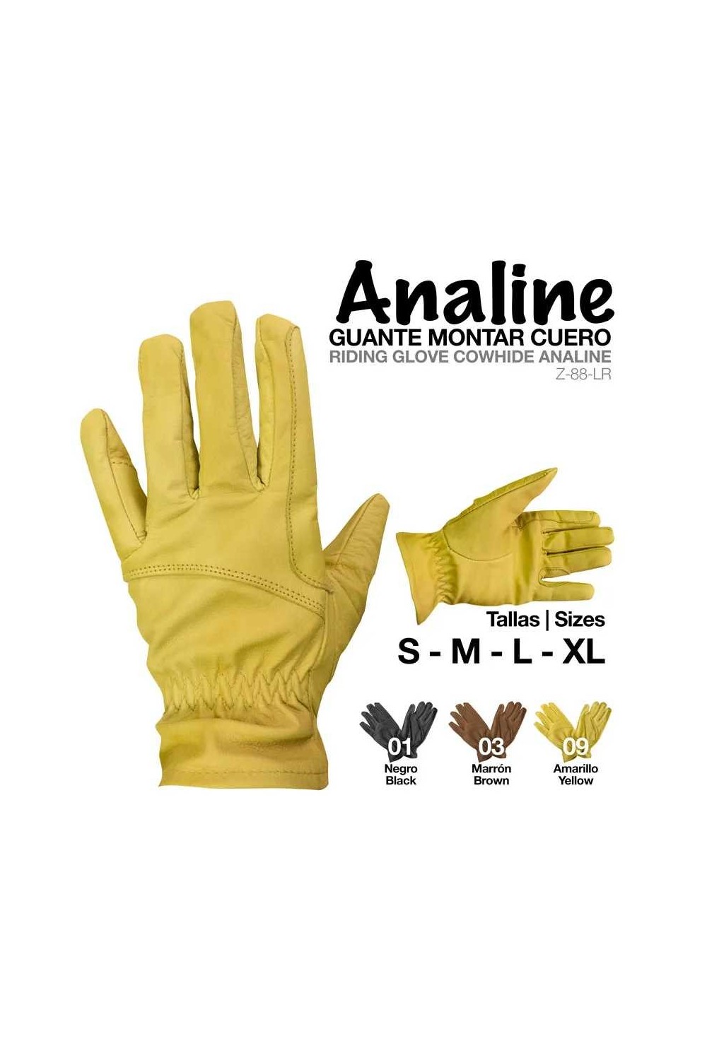 Guante montar cuero analine negro s