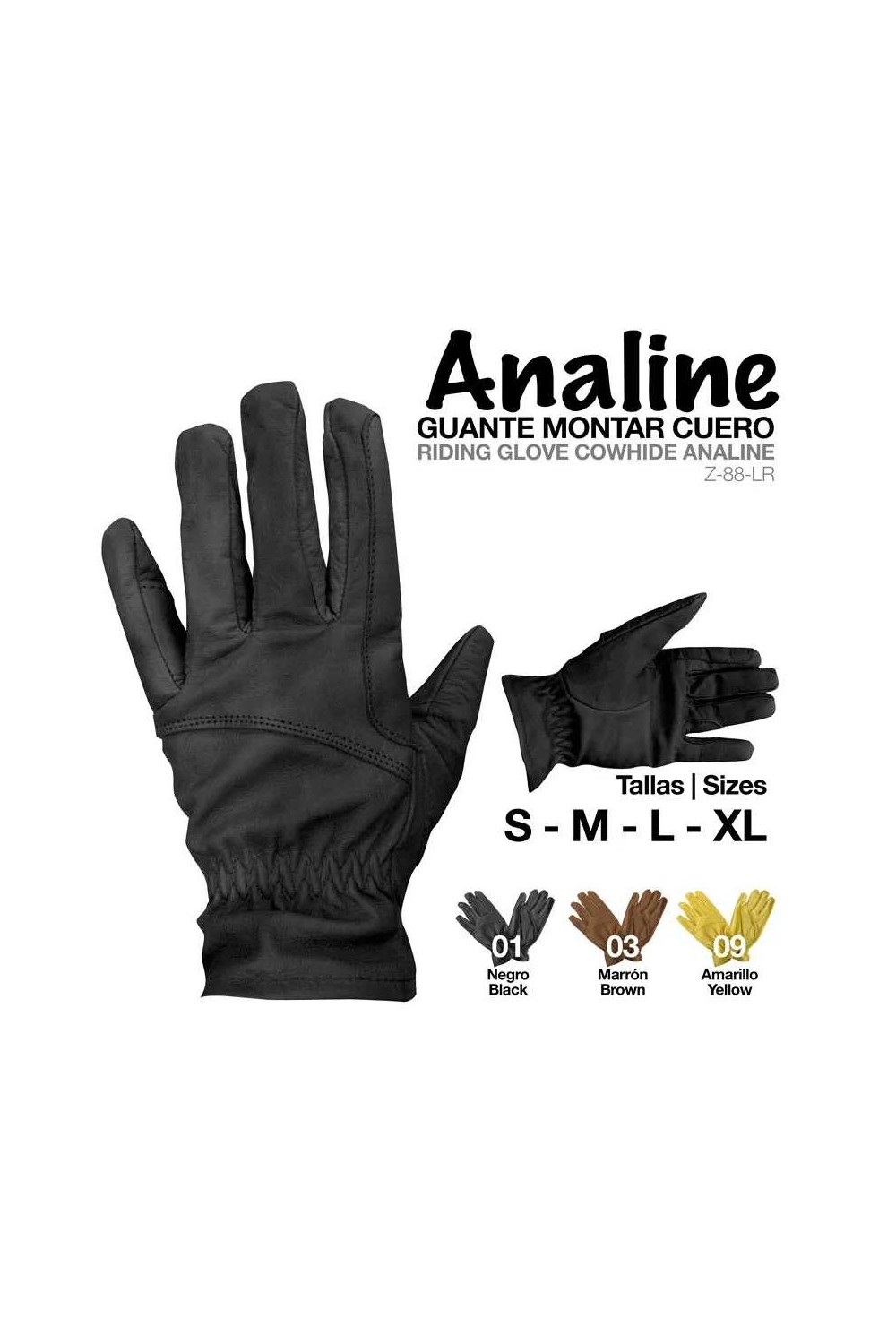 Guante montar cuero analine negro s