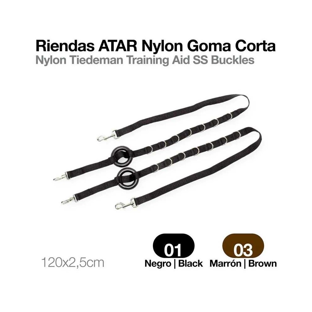 Riendas atar nylon goma corta negro