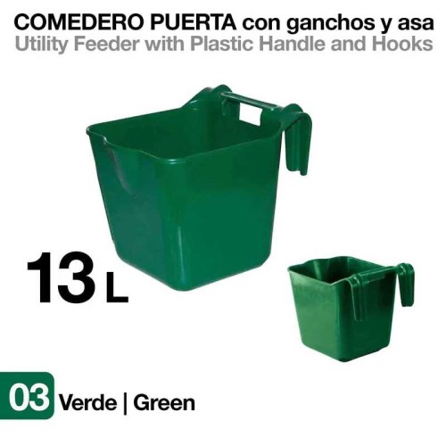 Comedero puerta con ganchos y asa verde 13 litros