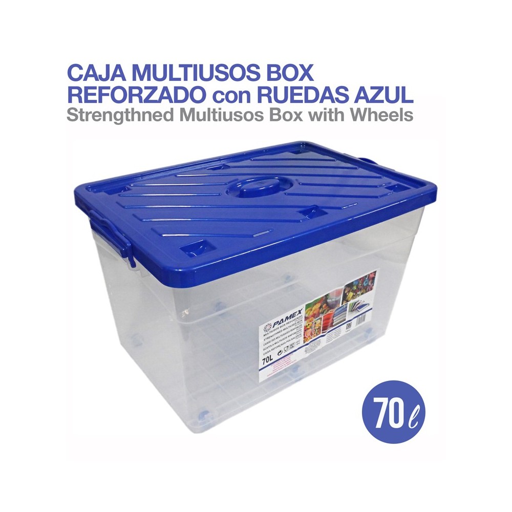 Caja multiusos box reforzado c/ruedas azul 70l