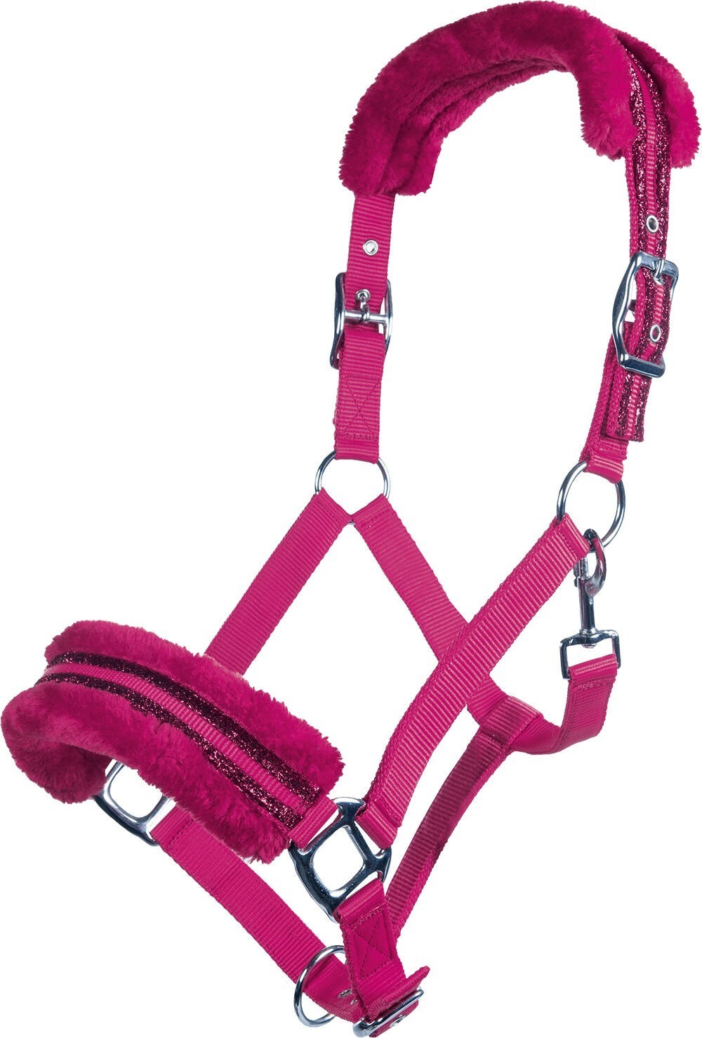 CABEZADA CUADRA DE NYLON CON GLITTER Y BORREGO HKM